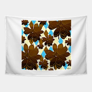 Magnolia Flowers Brown and Blue Tapestry