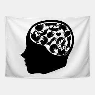 Cat on the brain (black) Tapestry