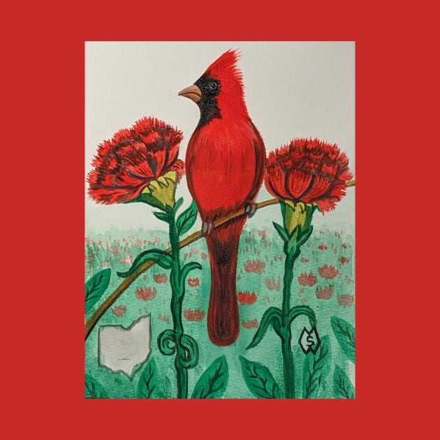 Ohio state bird and flower, the cardinal and red carnation by Matt Starr Fine Art