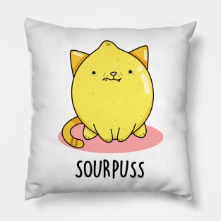 Sour Puss Cute Cat Lemon Pun Pillow