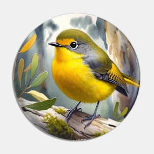 Colorful Eastern Yellow Robin - Watercolor Bird Pin