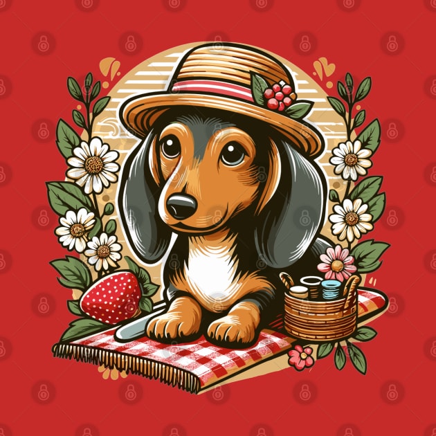 Cute Dachshund Dog Sitting in Flowers by AlephArt