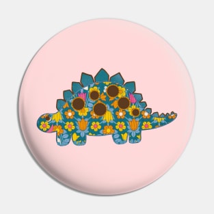 Vintage floral Stegosaurus Dinosaur on pink background Pin