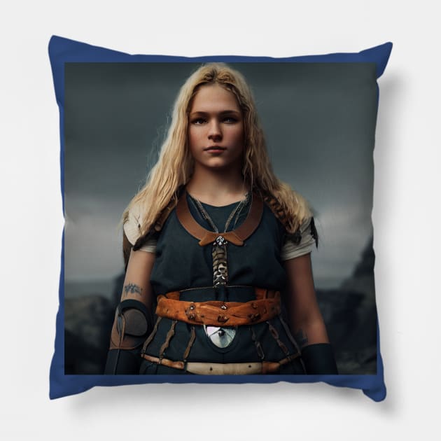 Viking Shield Maiden Pillow by Grassroots Green