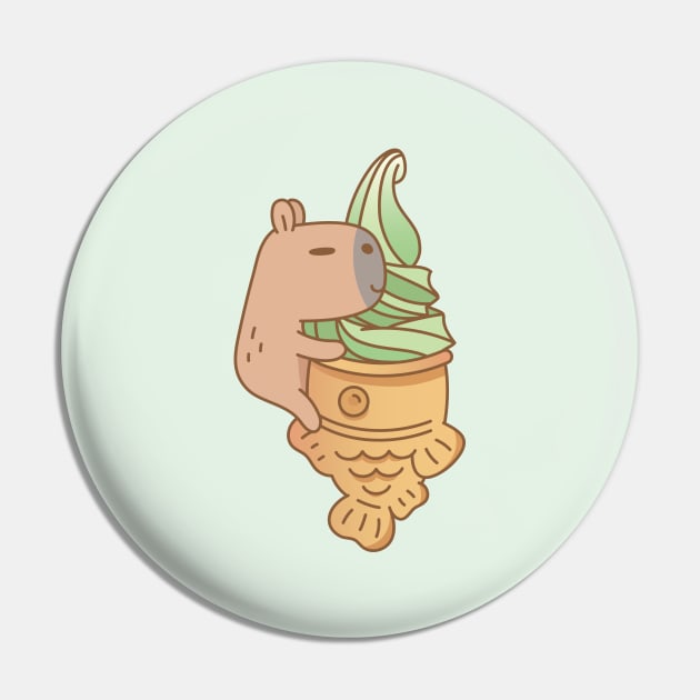 Capybara with Matcha Taiyaki Ice cream Pin by Noristudio