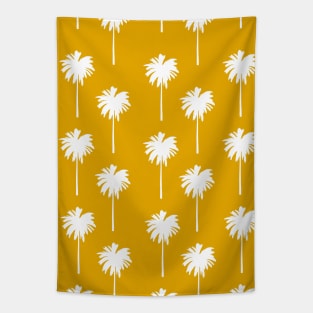 Tropical Palm Tree Pattern Mustard Yellow Tapestry