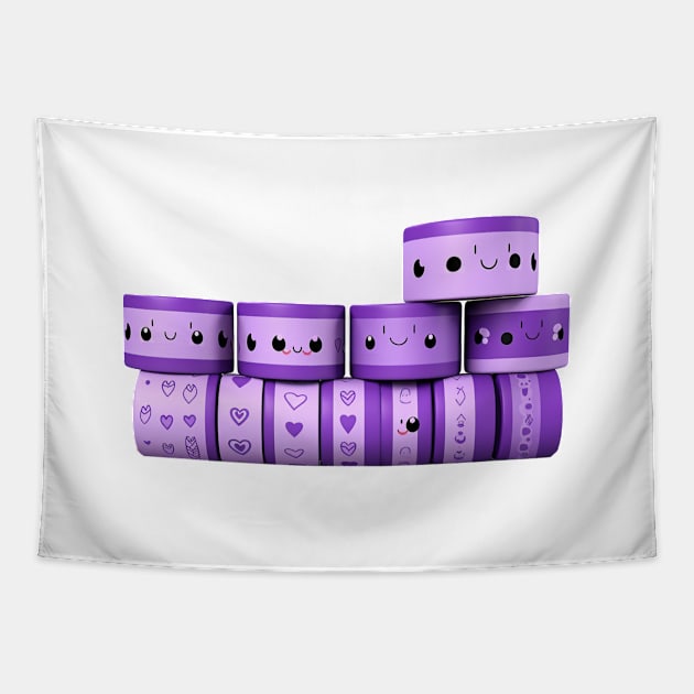 several rolls of purple tape with cute face Tapestry by MilkyBerry