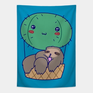 Cactus Hot Air Balloon Sloth Tapestry