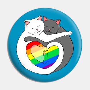 Rainbow Heart Pride Cats cute kittens LGBTQIA Pin