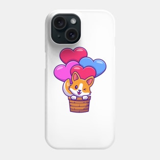 Cute Corgi Dog Flying With Love Balloon Cartoon Phone Case