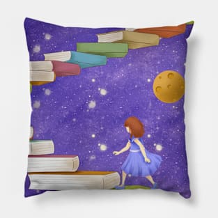 Girl Walking On Books Pillow