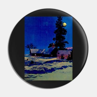 Maxfield Parrish, Moonlit Night, Winter, 1942, Art Print, American Painter Pin