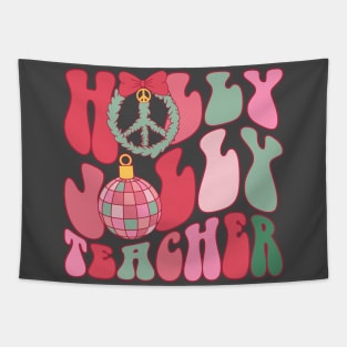 Holly Jolly Teacher Groovy Christmas Tapestry