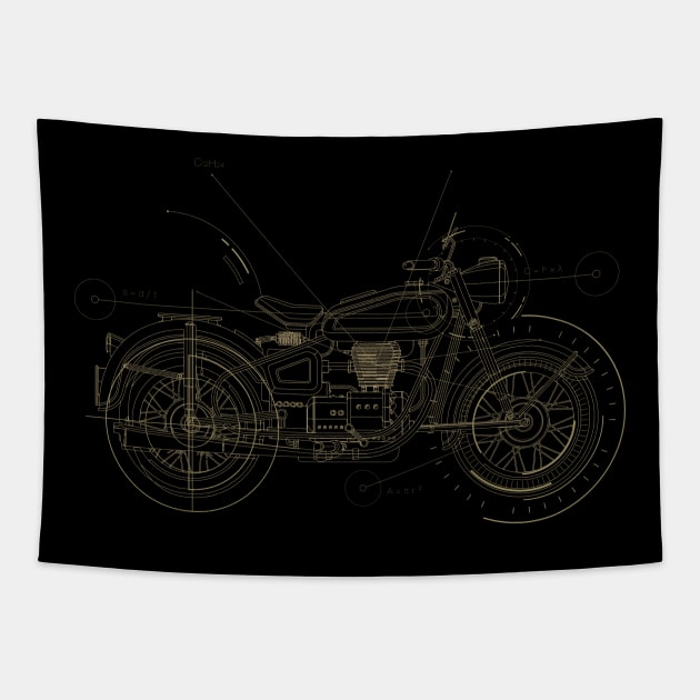 Vintage Indian Motorcycle Blueprint Tapestry by origato