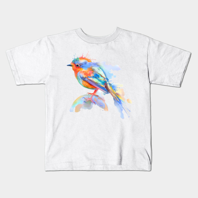 Watercolor Paint Drawing Bird Watercolor Bird Kids T Shirt