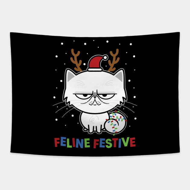 Feline Festive Tapestry by Kitty Cotton