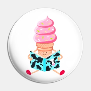 Ice cream cone reading cow book Pin