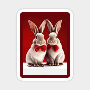 Adorable Rabbits in Red Bows - Cute Animal Print for Bunny Lovers Magnet