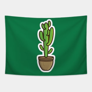 Green Cactus Plant In Vase Sticker vector illustration. Healthcare and Nature object icon concept. desert green cactus plant vector sticker design. Home plant cactus symbol graphic design. Tapestry