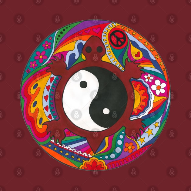 Psychedelic Yin Yang Turtle by Kellie Espie Art