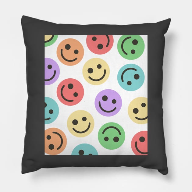 Rainbow Happy Faces Pillow by gray-cat