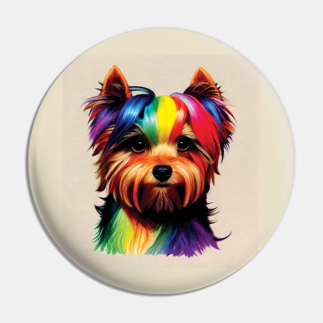 Yorkshire Terrier Dog in Rainbow Colours Pin by Geminiartstudio