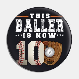 10 Years This Baller is now 10 Kids Baseball 10th Birthday Pin