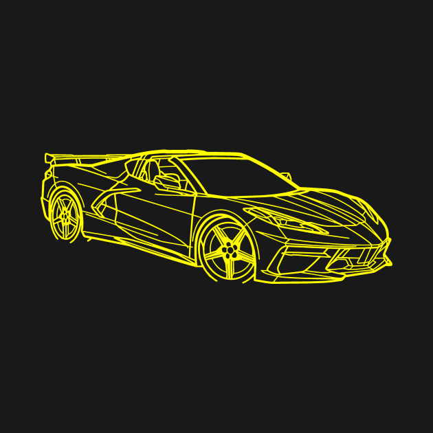 Accelerate Yellow Corvette C8 Racecar 3/4 View Outline Silhouette Outline Accelerate Yellow Supercar Sports car Racing car by Tees 4 Thee