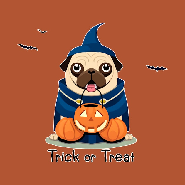 Pug goes trick or treating by Artful Gifts