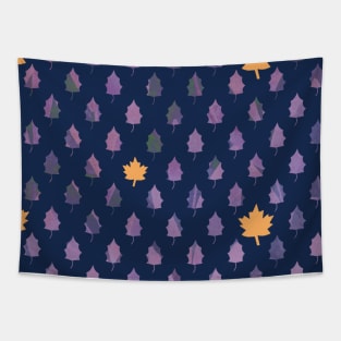 Golden Autumn Leaves and Cool Purple Winter Trees Tapestry