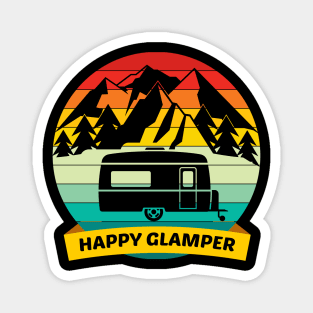 Vintage Happy Glamper - Mountain Hiker Travel Camper Magnet