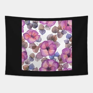 Tropical vibrant Hibiscus flowers and leaves. Transparent watercolor flowers print Tapestry