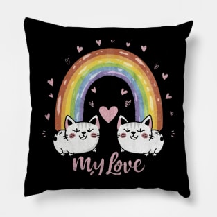 My Rainbow Cat is My Valentine Pillow