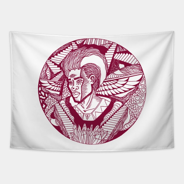 Burgundy Wise Afro King Tapestry by kenallouis