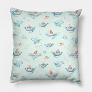 Watercolor whale and fish illustration Pillow