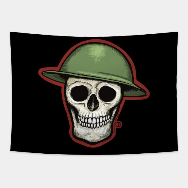 Doughboy Helmet Skull Tapestry by Art from the Blue Room