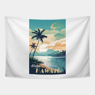 Hawaii Vintage Retro Travel Poster Tapestry