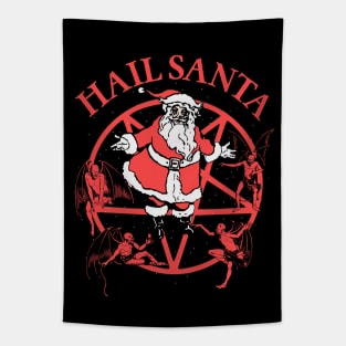 HAIL SANTA Christmas Holiday Funny Goth Horror Pentagram Devil Tee Tapestry