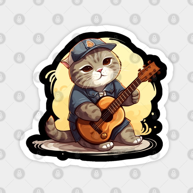 Scottish Fold Cat Playing Guitar Magnet by Graceful Designs