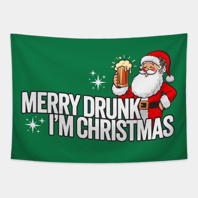 Merry Drunk I'm Christmas - Funny Drinking Santa Tapestry by TwistedCharm