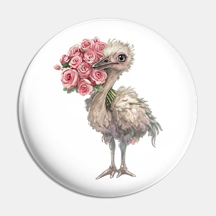 Valentine Ostrich Giving Flowers Pin