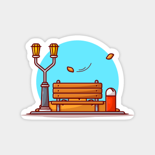 Bench in Park with Street Lamp And Trash Cartoon Vector Icon Illustration Magnet