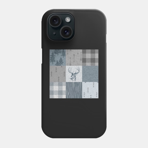 Deer Patchwork - Rustic Blue And grey Phone Case by SugarPineDesign