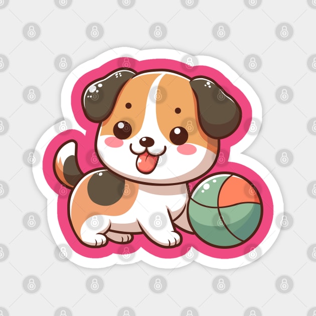 Cute Puppy Playing Ball Magnet by Arief Uchiha