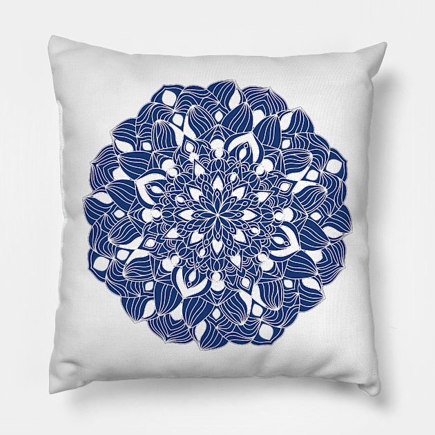 Navy Days Mandala - Intricate Digital Illustration - Colorful Vibrant and Eye-catching Design for printing on t-shirts, wall art, pillows, phone cases, mugs, tote bags, notebooks and more Pillow by cherdoodles