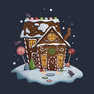 Holiday Gingerbread House with Cute Crows T-Shirt