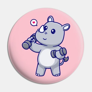 Cute Rhino Lifting Dumbbell Cartoon Pin