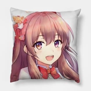 Brown hair beautiful anime girl Pillow