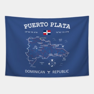 Puerto Plata Dominican Republic Flag Travel Map Coordinates GPS Tapestry