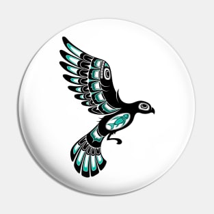 Teal Blue and Black Haida Spirit Flying Bird Pin